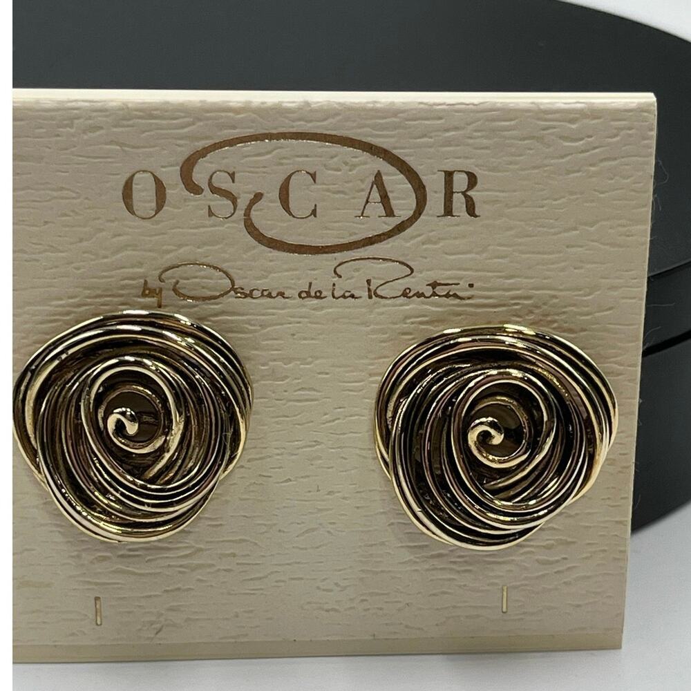 Oscar by Oscar de‎ la renta Vintage Gold Tone Round Circular Clip Earrings New
